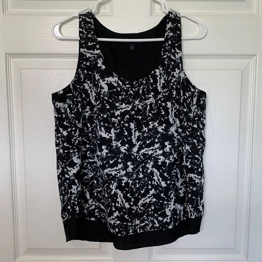 Banana Republic Small Sleeveless Shell Top Shirt Black White Paint Splatter